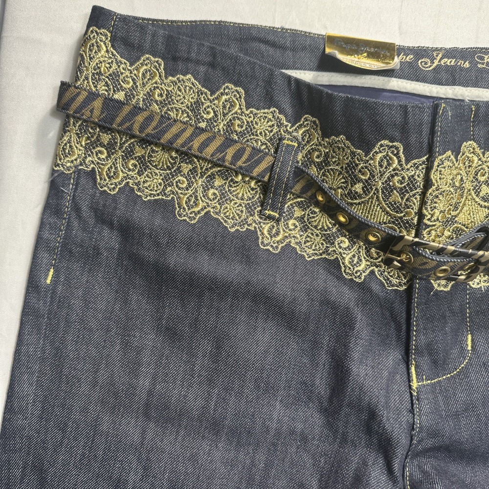 NEW Y2K Pepe Jeans London Jeans Women's Size 34 Lordes Raw Wash Embroidered Belt - Picture 4 of 16